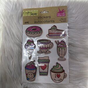 Crafters Square Paper Crafts Stickers 8 Pc Coffee Donuts Scrapbooking